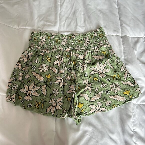 Aerie Elastic Waist Floral Flowy Shorts Pull On Pink Green Womens Medium M - Picture 5 of 5